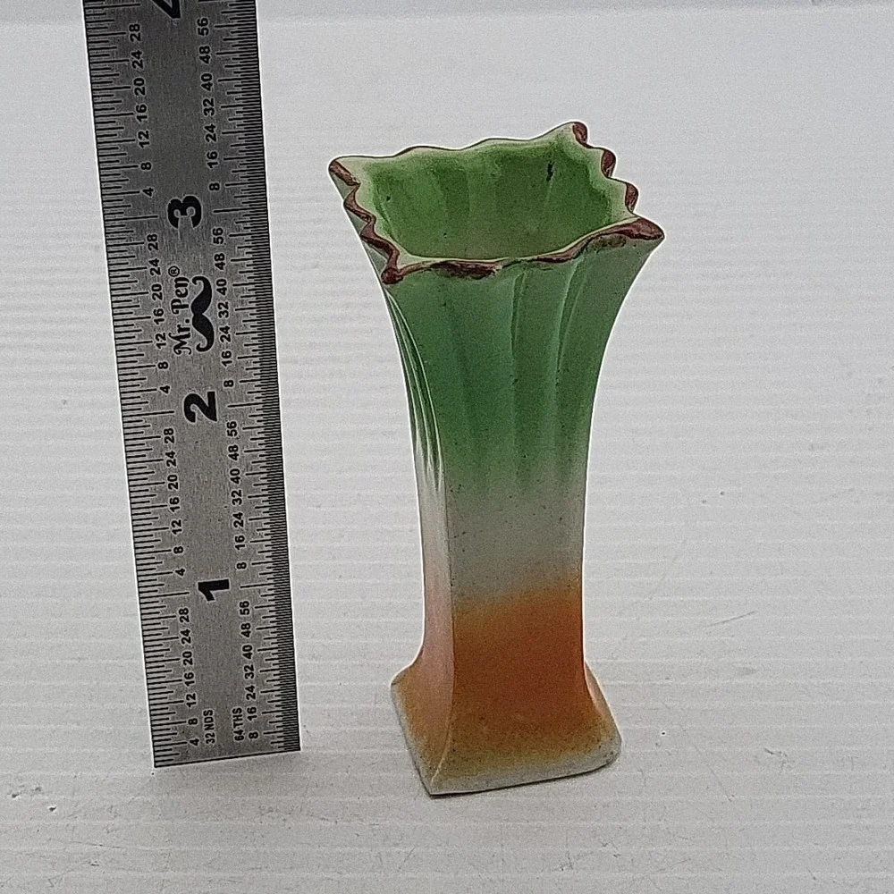 Vintage Miniature Bud‎ Vase Green White Orange Japanese